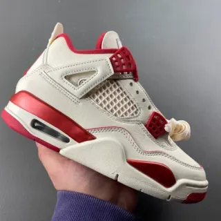 Air Jordan 4 Off-White and Red Basketball Shoes