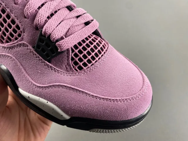 Air Jordan 4 Pink Suede Speckled White Basketball Shoes 2