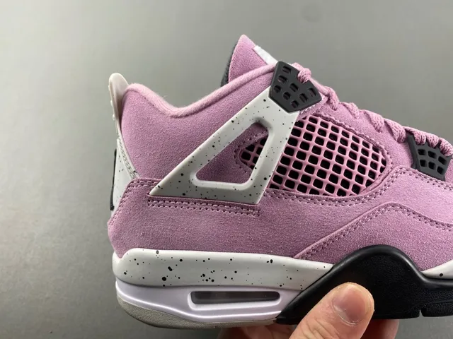 Air Jordan 4 Pink Suede Speckled White Basketball Shoes 3