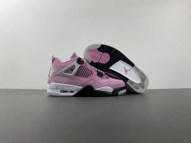 Air Jordan 4 Pink Suede Speckled White Basketball Shoes 12