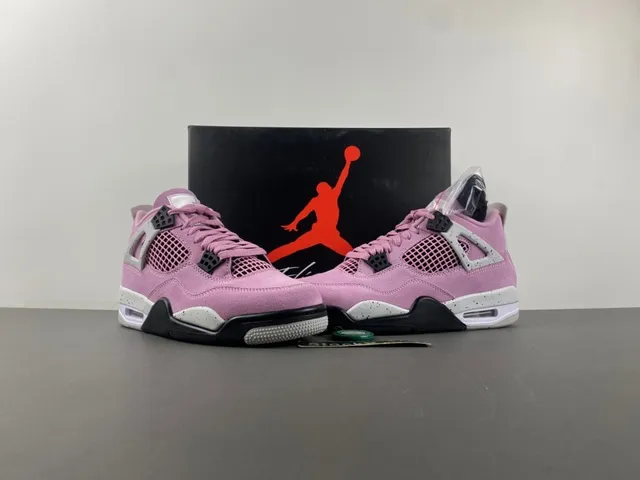Air Jordan 4 Pink Suede Speckled White Basketball Shoes 13