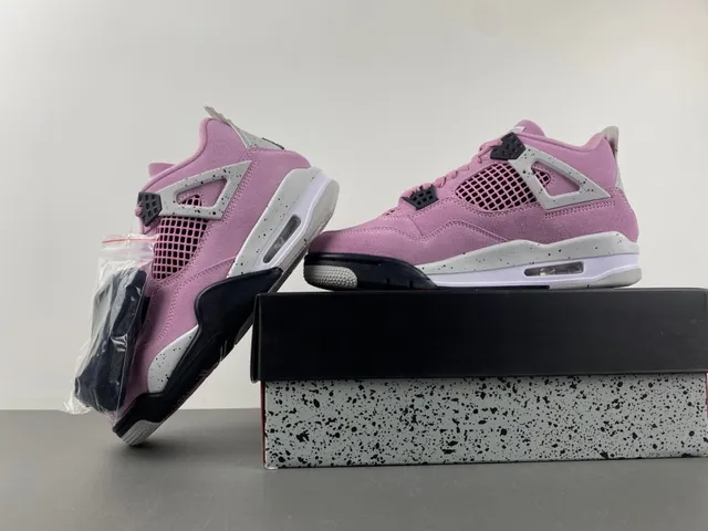 Air Jordan 4 Pink Suede Speckled White Basketball Shoes 14