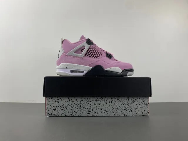 Air Jordan 4 Pink Suede Speckled White Basketball Shoes 15
