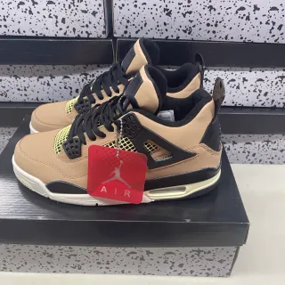 Air Jordan 4 Tan Black Neon Yellow Basketball Shoes