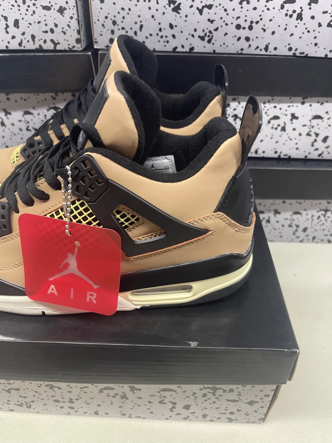 Air Jordan 4 Tan Black Neon Yellow Basketball Shoes 6