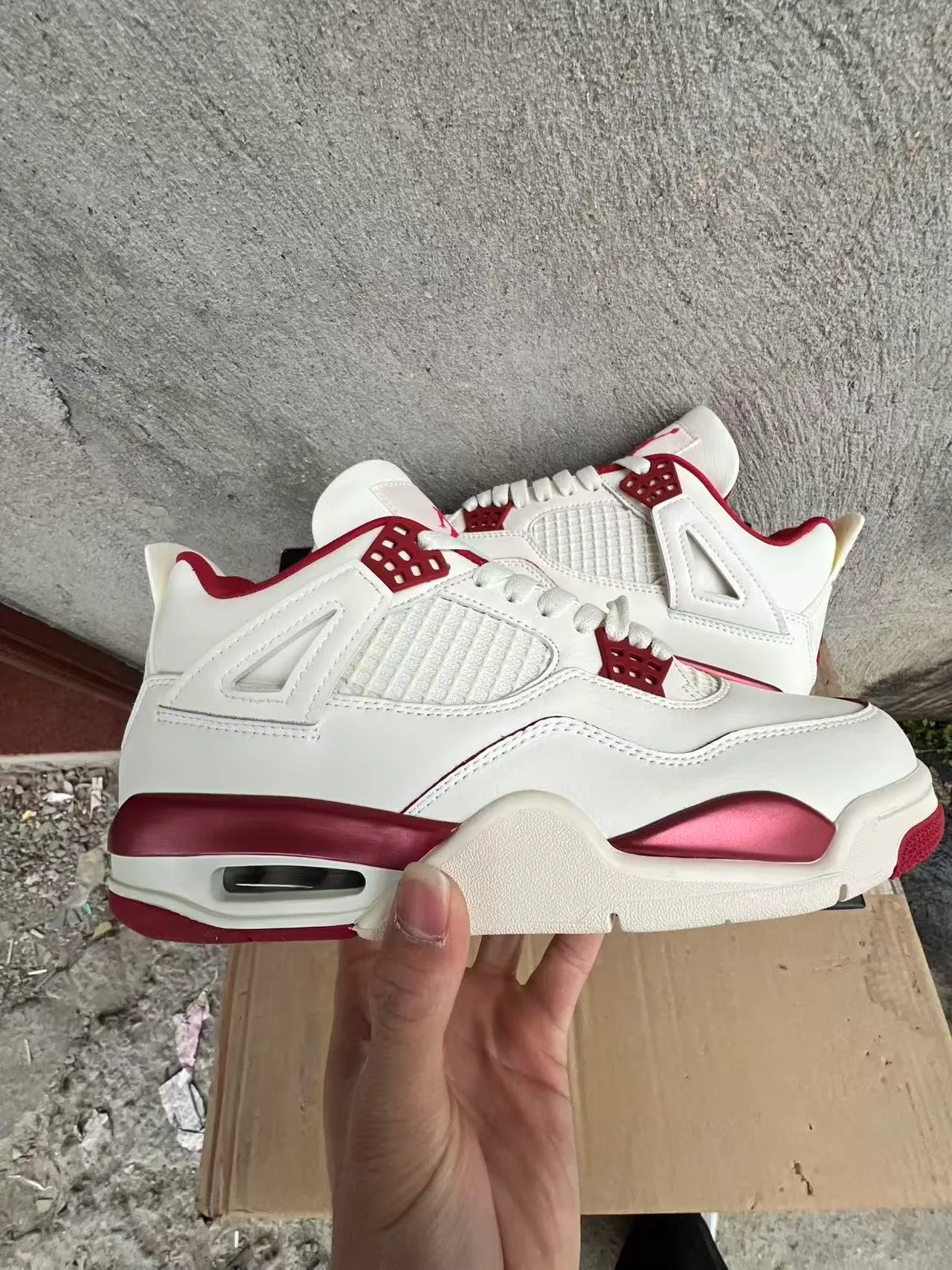 Air Jordan 4 White and Red Basketball Shoes 7