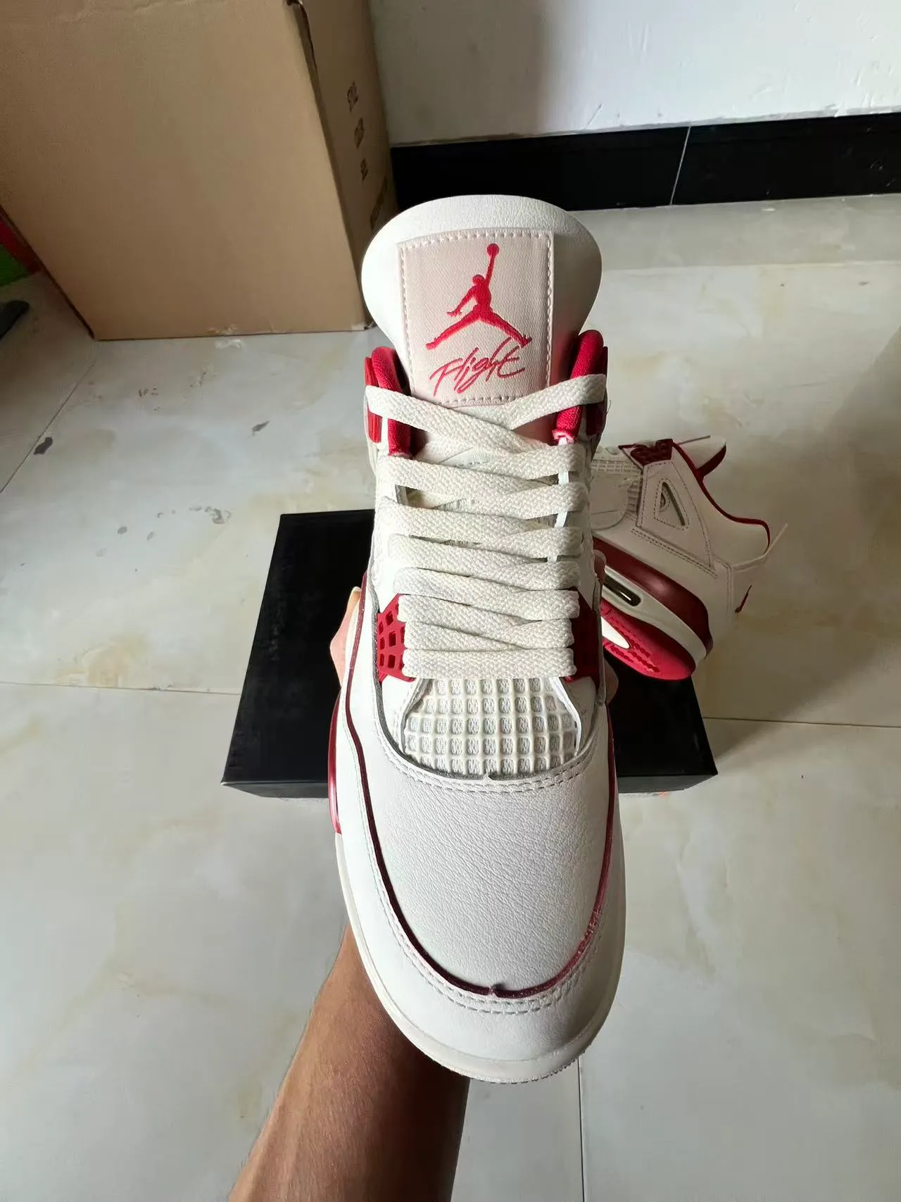 Air Jordan 4 White and Red Basketball Shoes 3