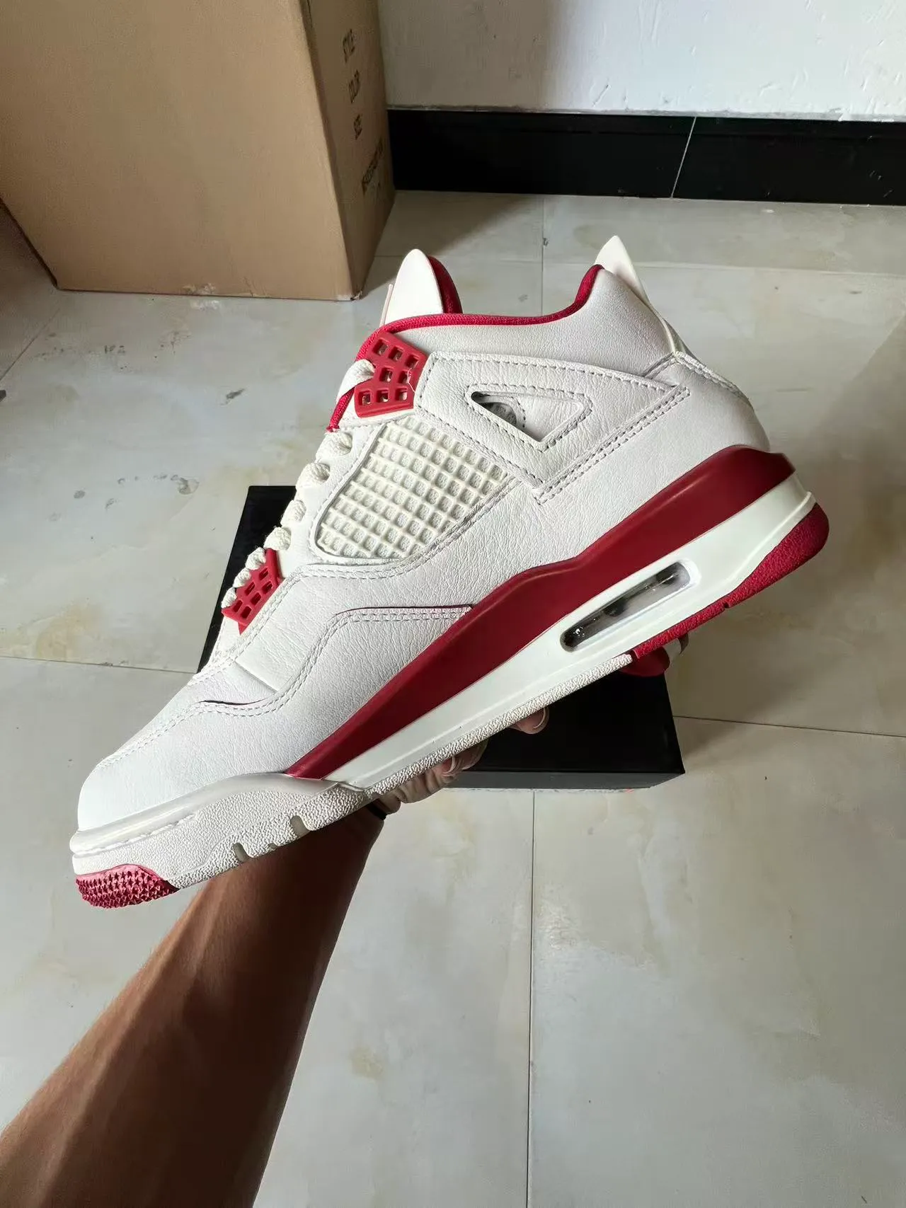 Air Jordan 4 White and Red Basketball Shoes 5