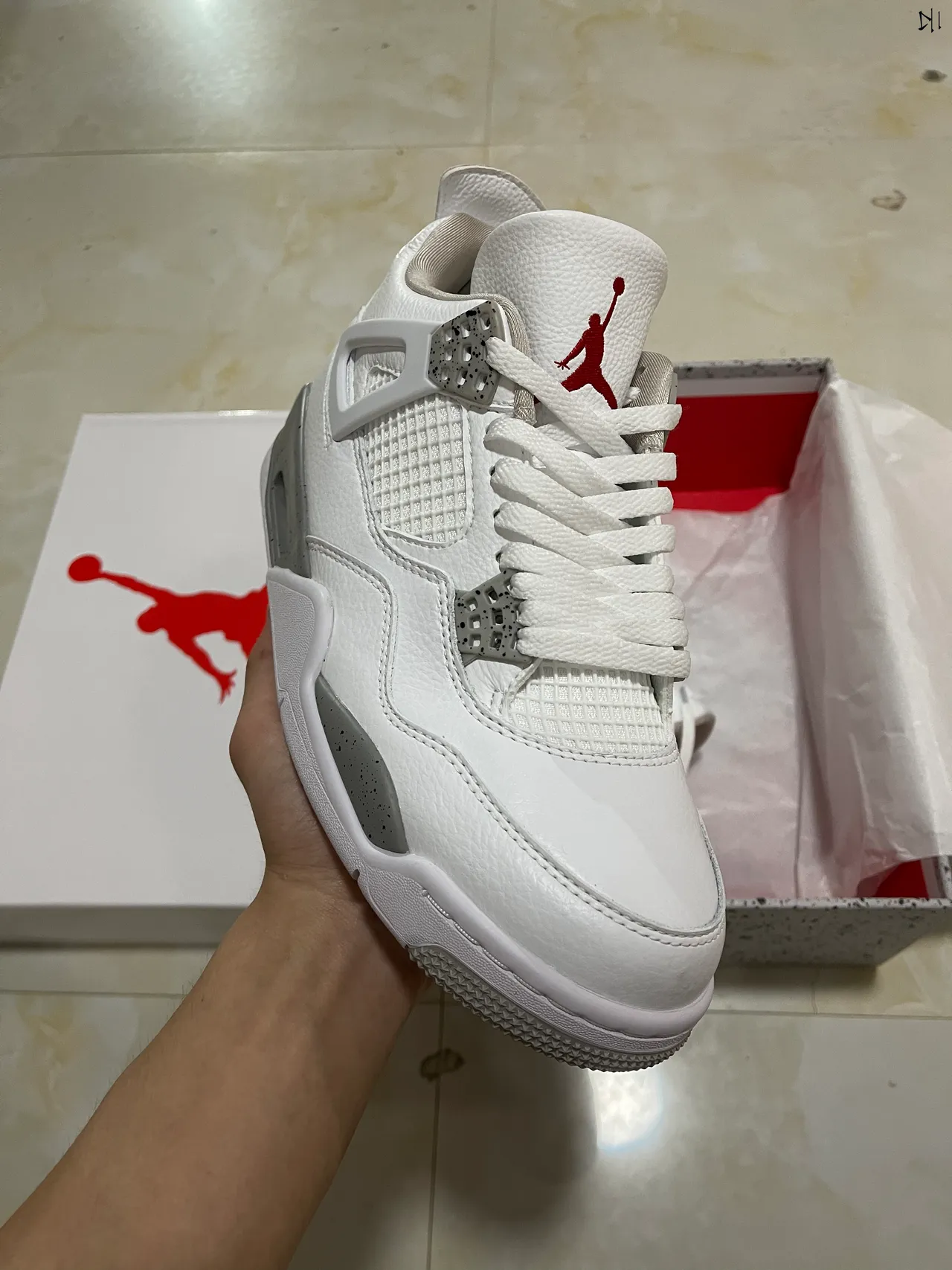 Air Jordan 4 White Cement Grey Basketball Shoes 2