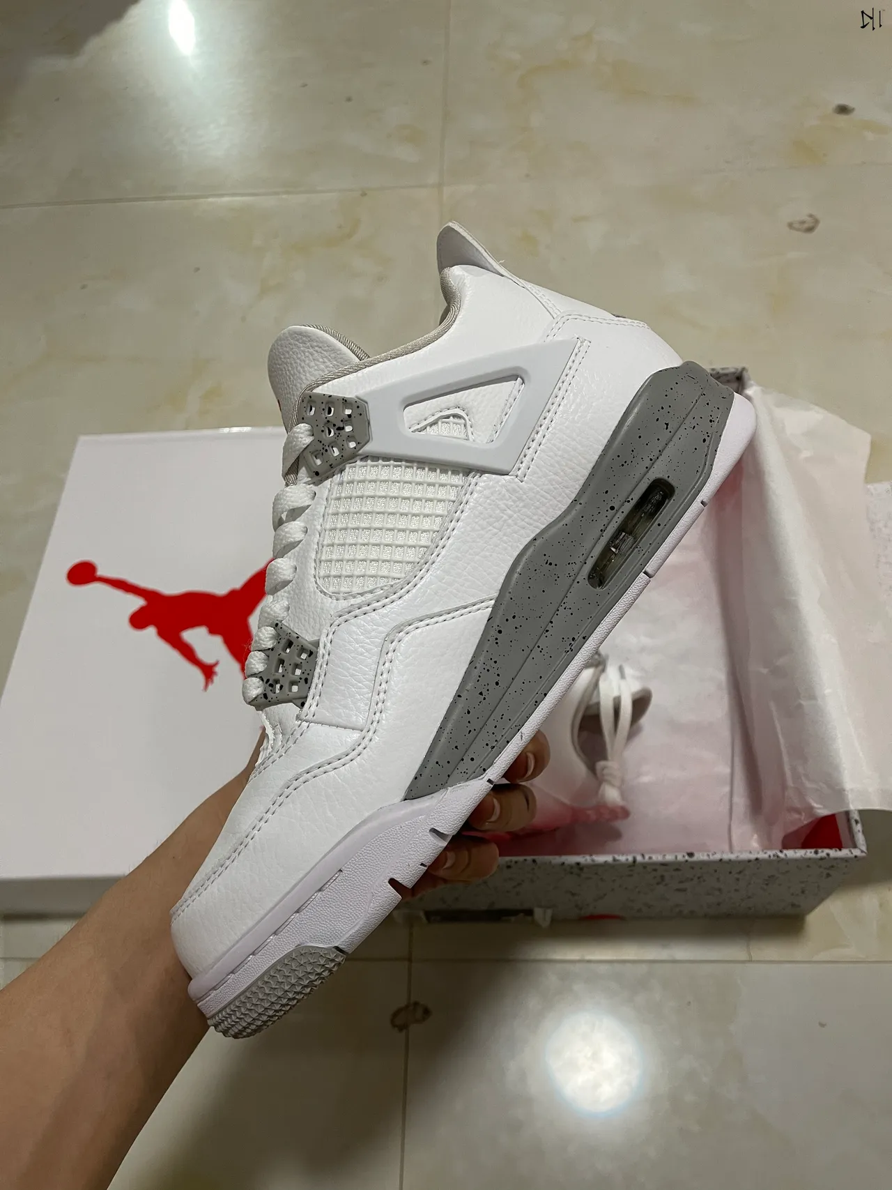 Air Jordan 4 White Cement Grey Basketball Shoes 5