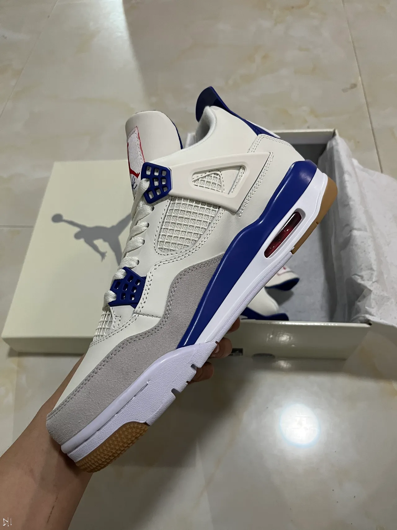 Air Jordan 4 White Royal Blue Gum Basketball Shoes 5