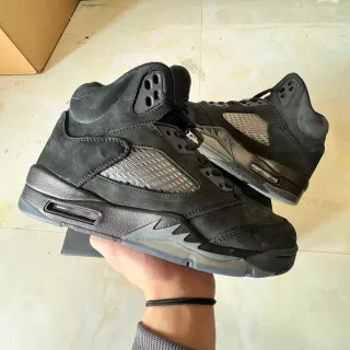 Air Jordan 5 Todo Negro Ante de Cuero Zapatos de baloncesto