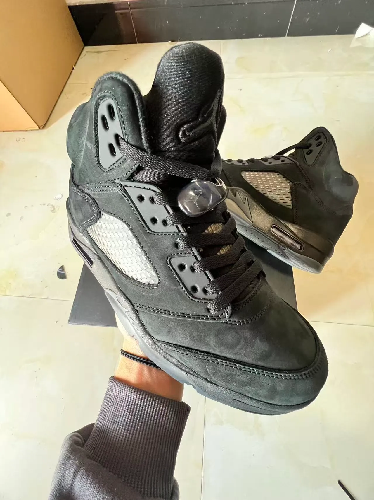 Air Jordan 5 All-Black Suede Leather Basketball Shoes 2