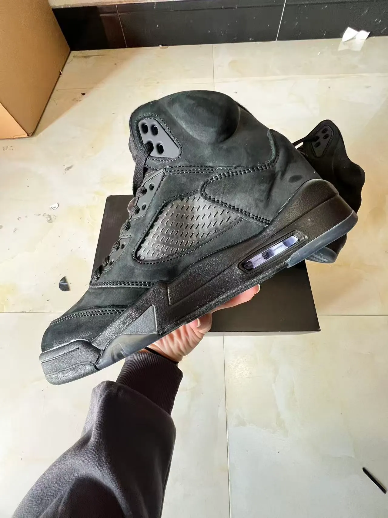 Air Jordan 5 All-Black Suede Leather Basketball Shoes 5