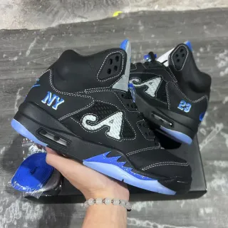 Air Jordan 5 Preto Azul NY 23 Tênis de Basquete
