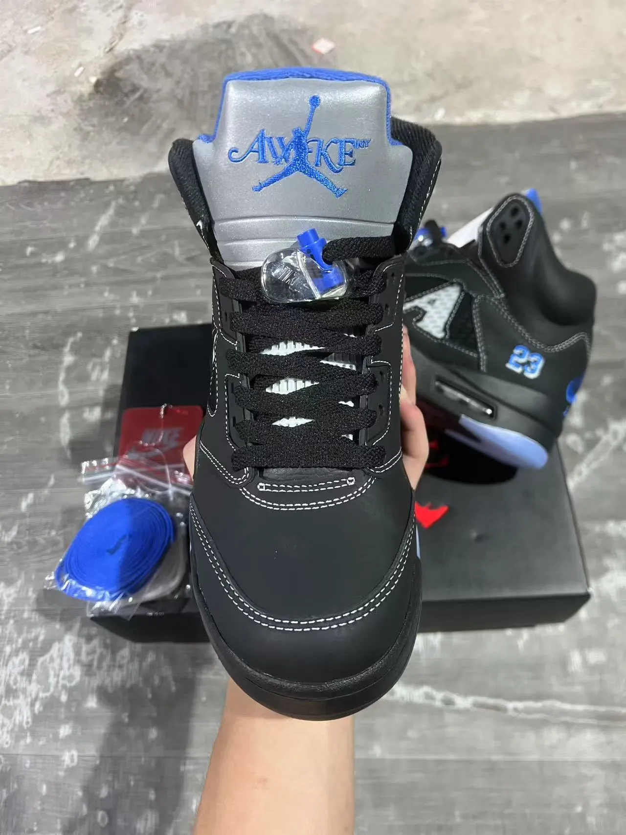 Air Jordan 5 Preto Azul NY 23 Tênis de Basquete 3