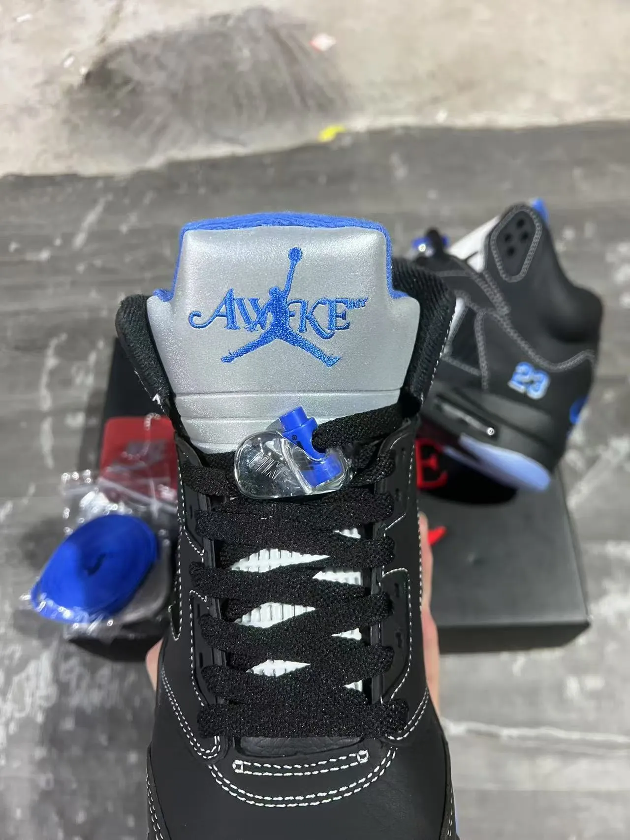 Air Jordan 5 Preto Azul NY 23 Tênis de Basquete 4