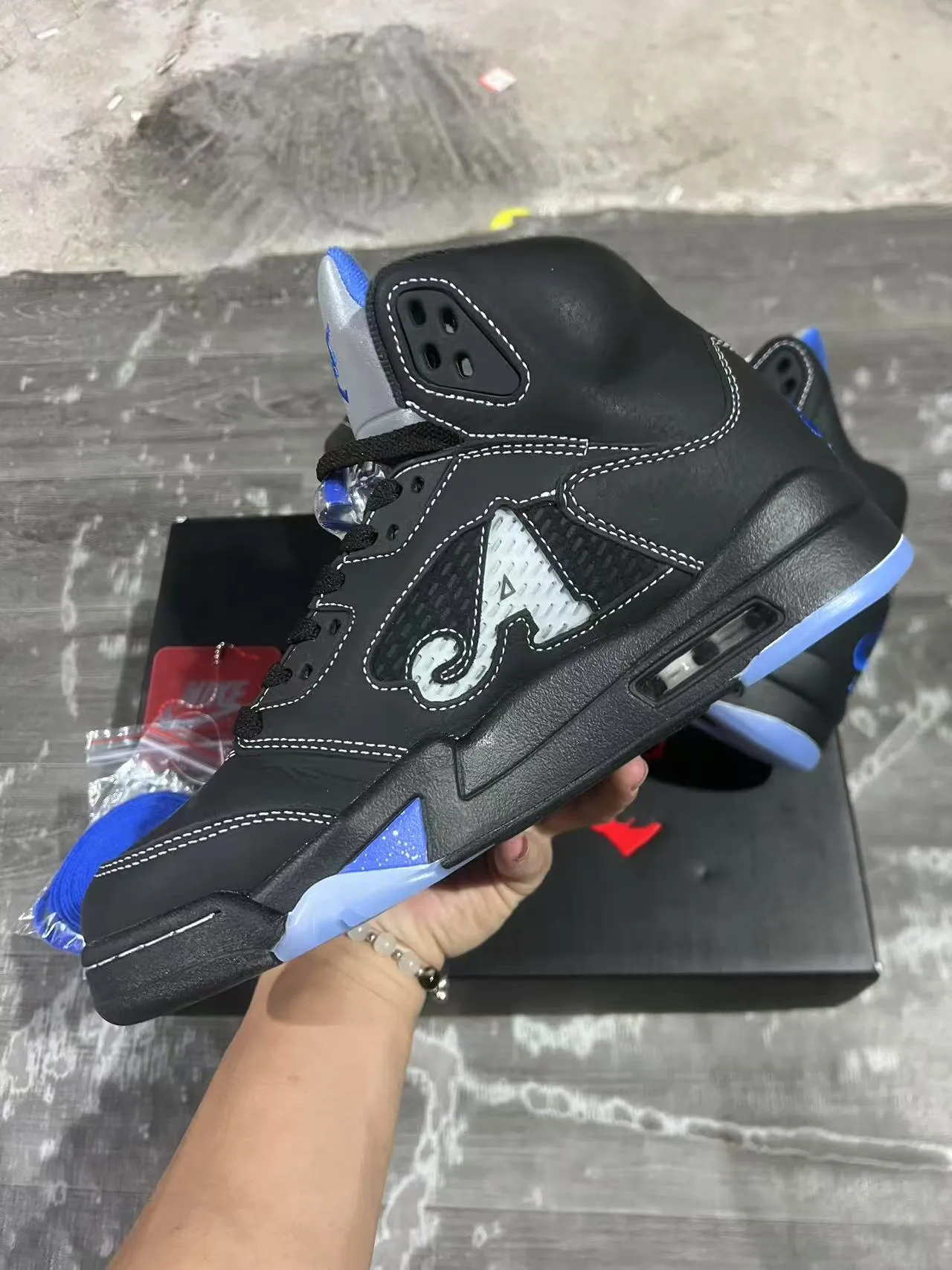 Air Jordan 5 Preto Azul NY 23 Tênis de Basquete 5