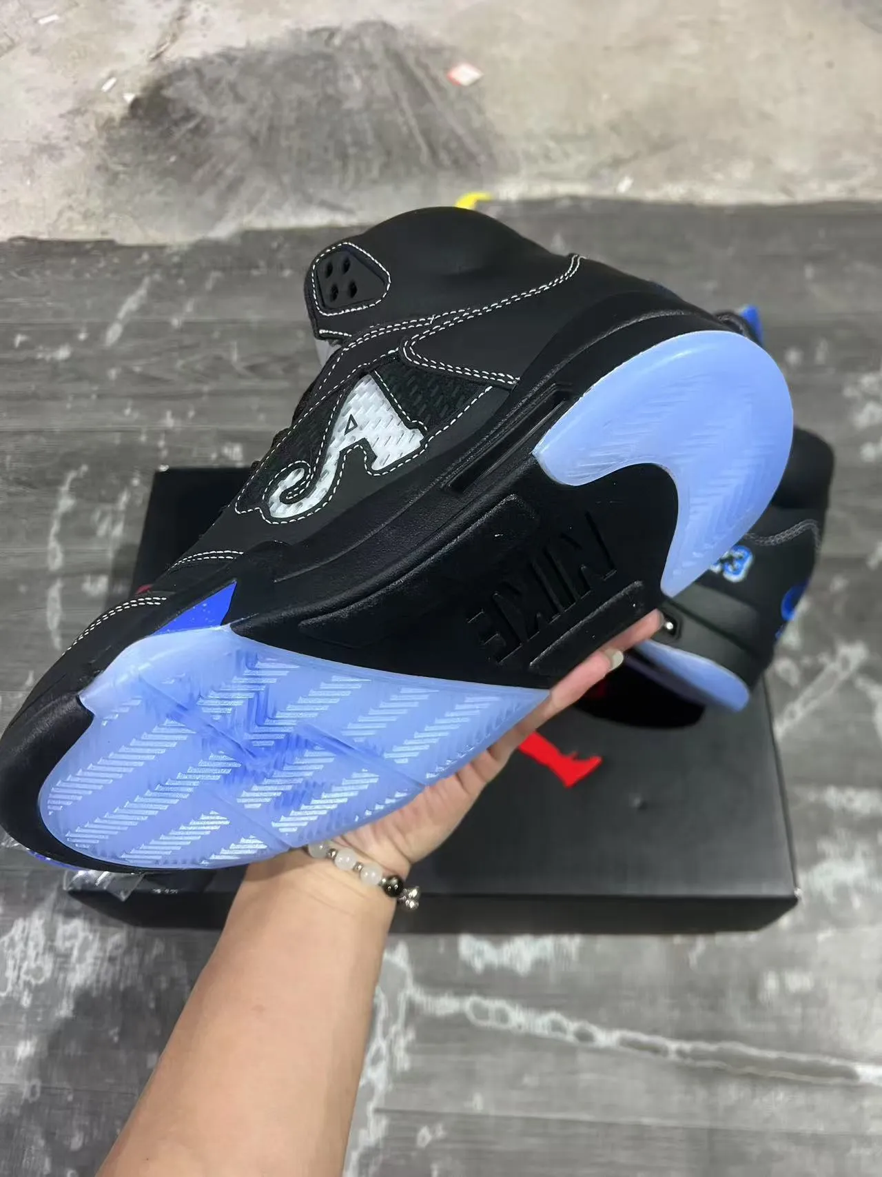 Air Jordan 5 Preto Azul NY 23 Tênis de Basquete 6