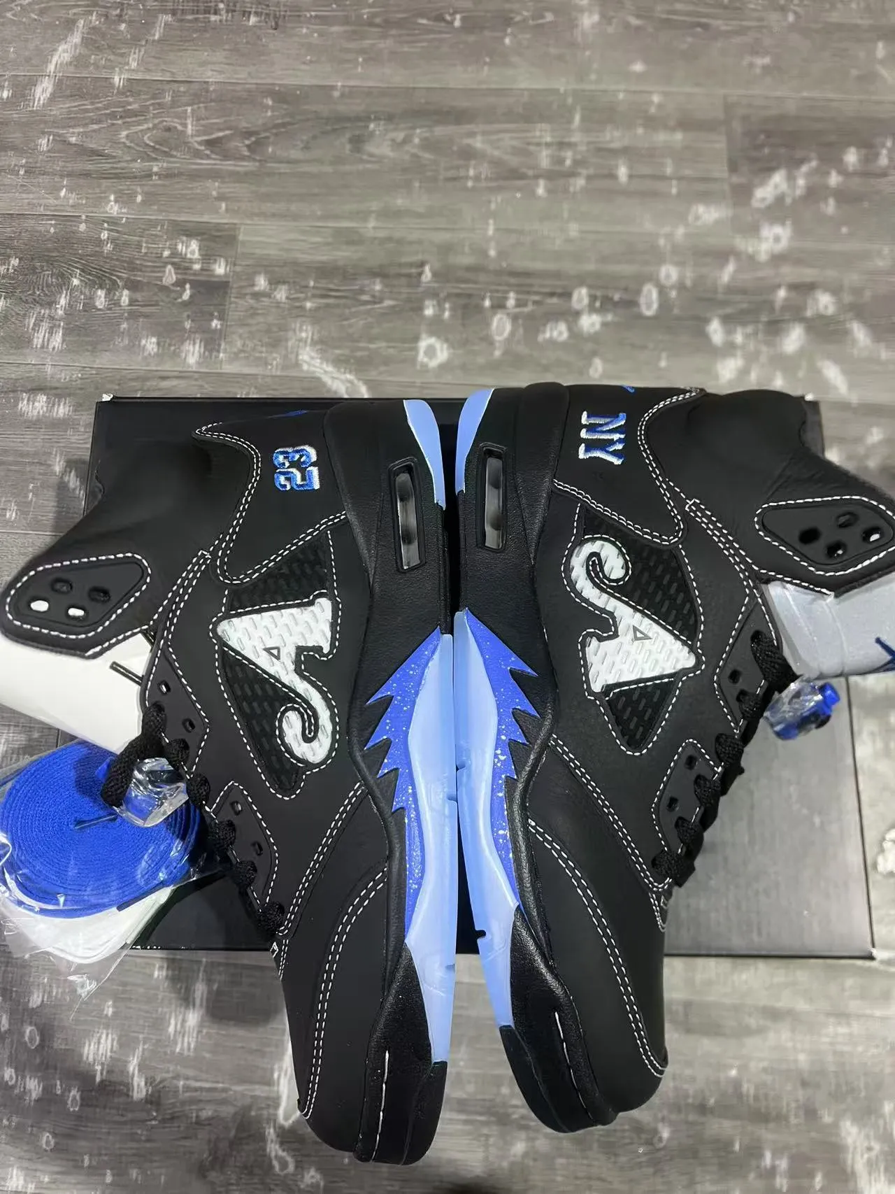 Air Jordan 5 Preto Azul NY 23 Tênis de Basquete 9