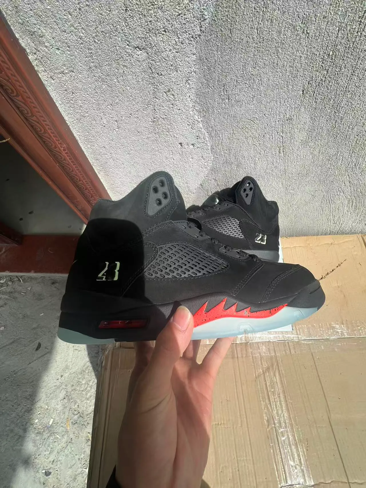 Air Jordan 5 Black Red Flame Basketball Shoes 7