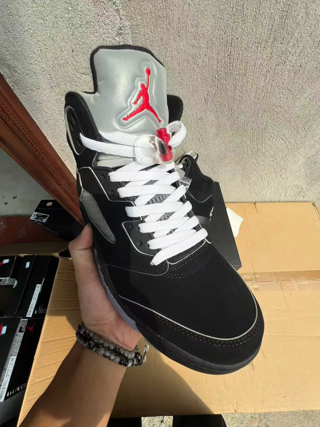 Air Jordan 5 Black Silver Icy Blue Basketball Shoes 2