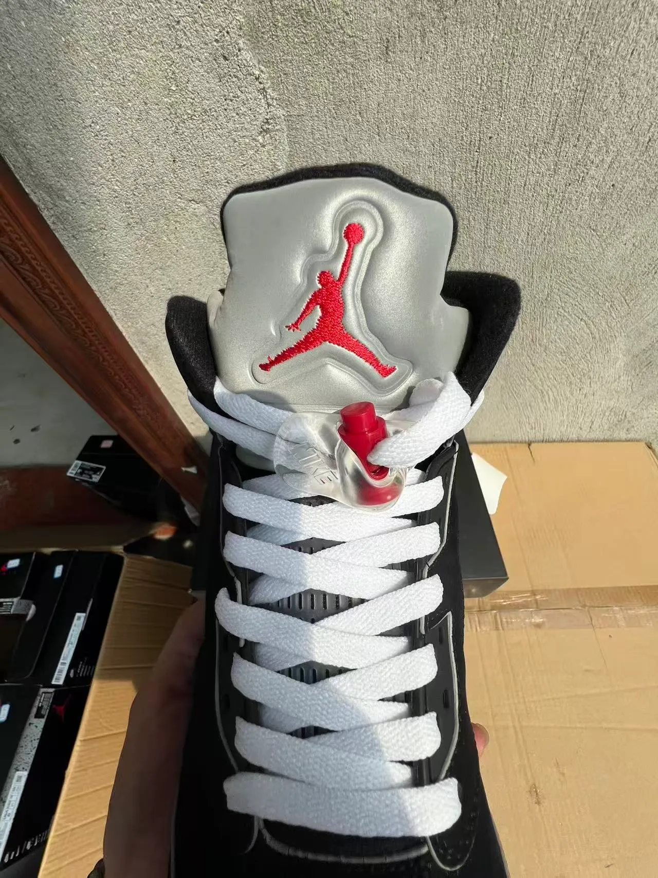 Air Jordan 5 Black Silver Icy Blue Basketball Shoes 4