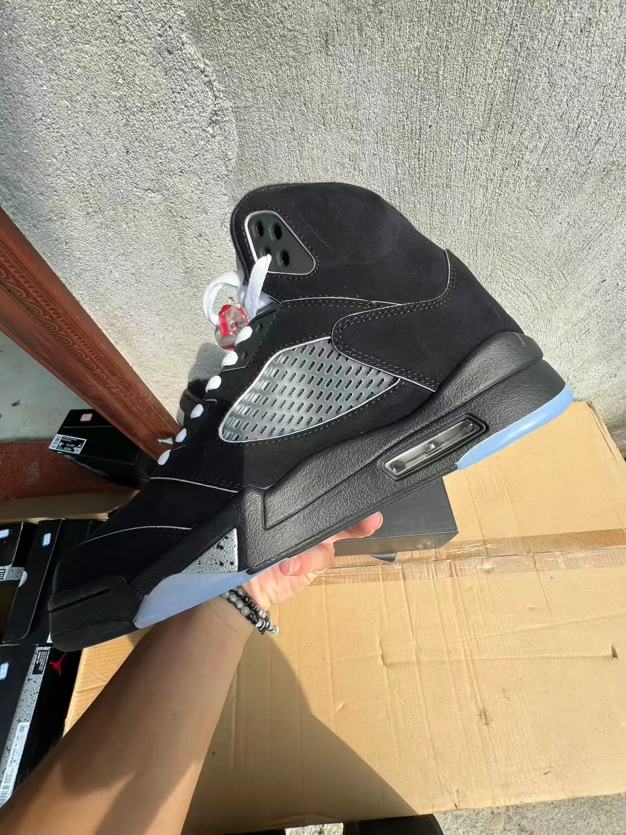 Air Jordan 5 Black Silver Icy Blue Basketball Shoes 5