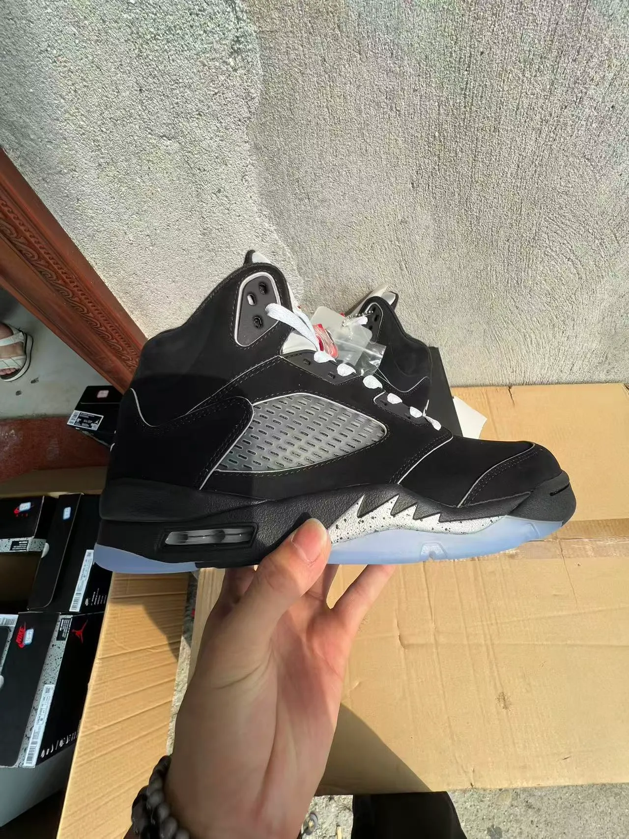 Air Jordan 5 Black Silver Icy Blue Basketball Shoes 7