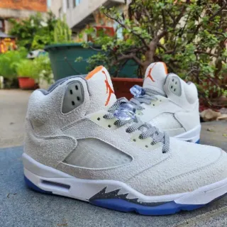 Air Jordan 5 Light Gray Orange Blue Basketball Shoes
