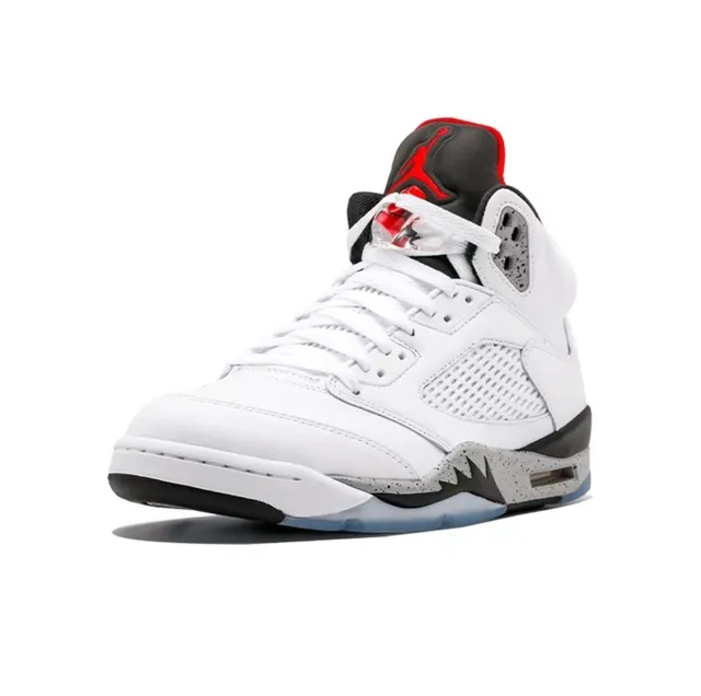 Air Jordan 5 White Black Red Cement Basketball Shoes 2
