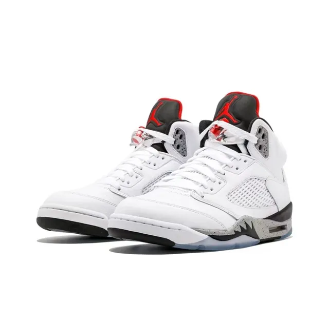 Air Jordan 5 White Black Red Cement Basketball Shoes 3