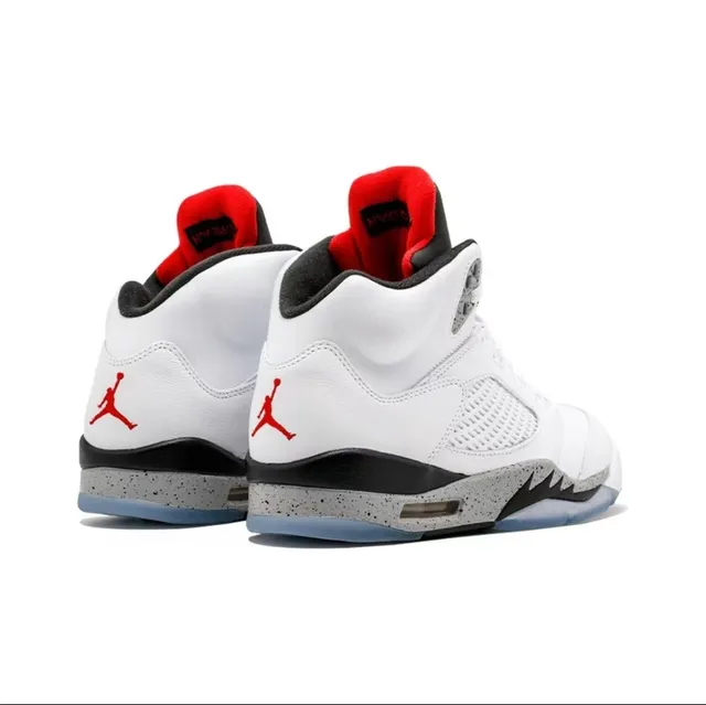 Air Jordan 5 White Black Red Cement Basketball Shoes 4