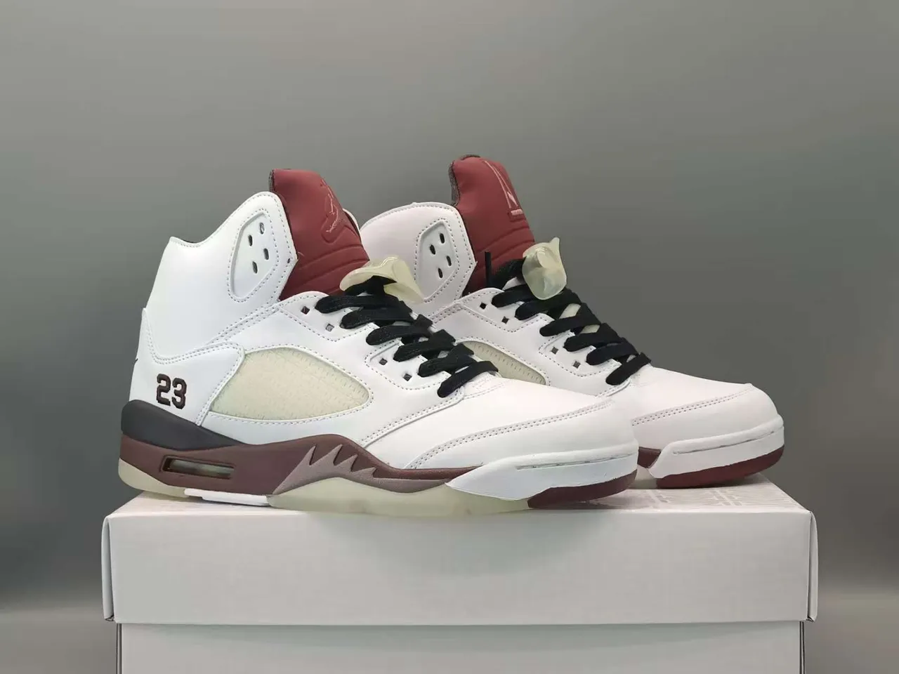 Air Jordan 5 White Burgundy Black Basketball Shoes 2