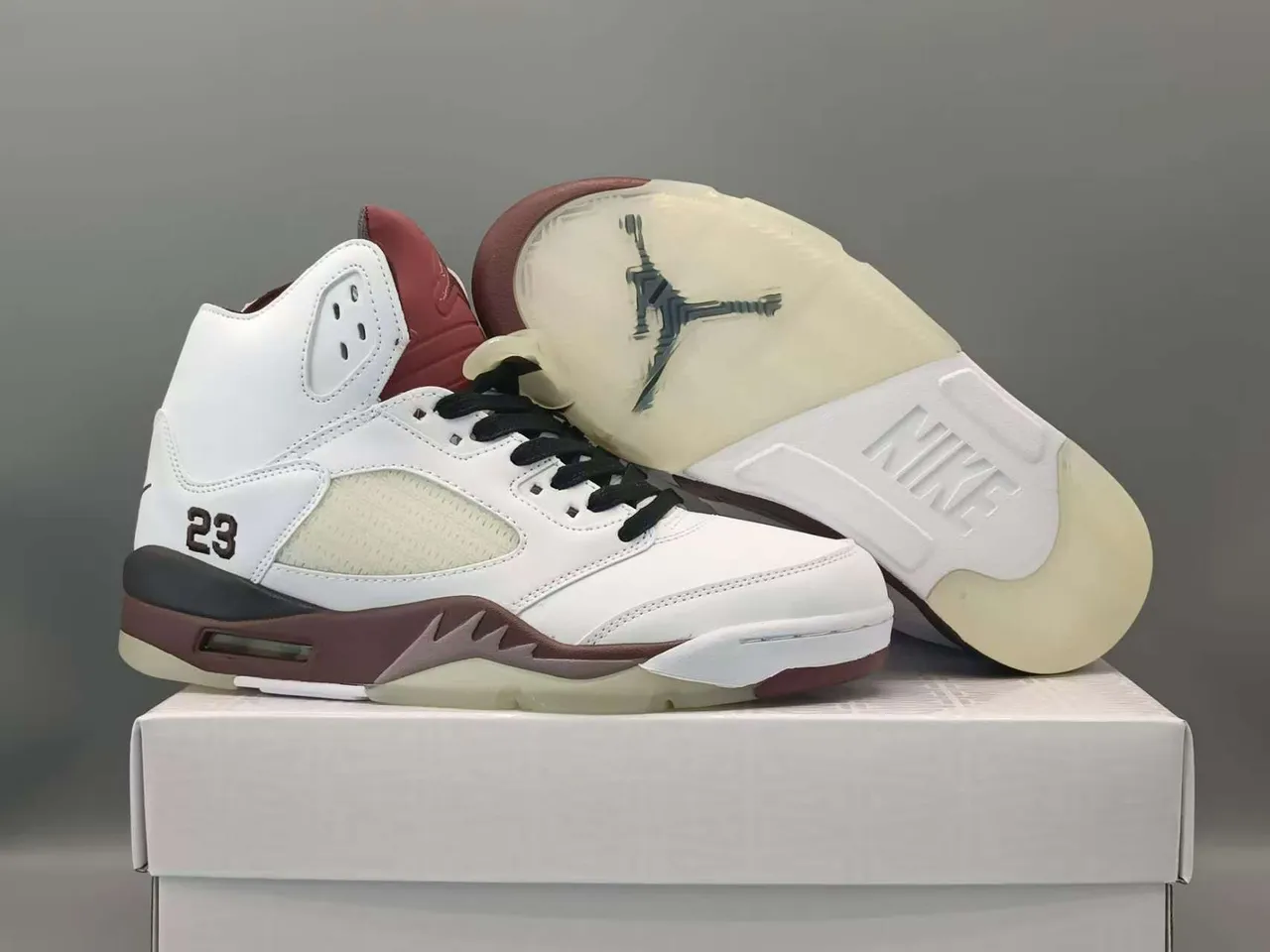 Air Jordan 5 White Burgundy Black Basketball Shoes 4