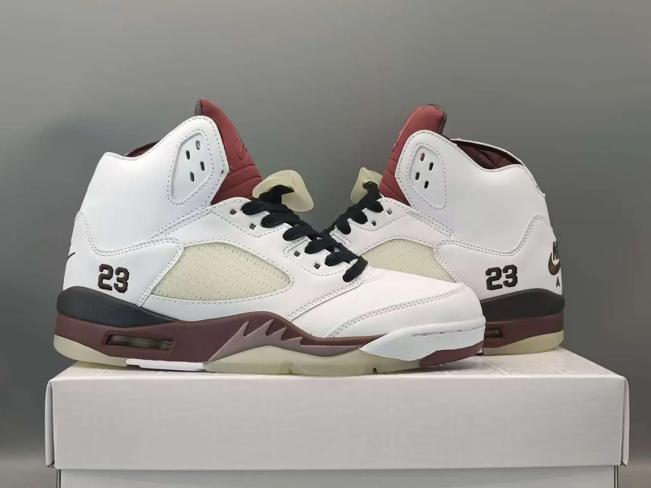 Air Jordan 5 White Burgundy Black Basketball Shoes 5