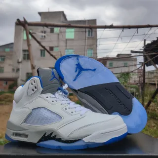Air Jordan 5 White Light Gray Blue Basketball Shoes