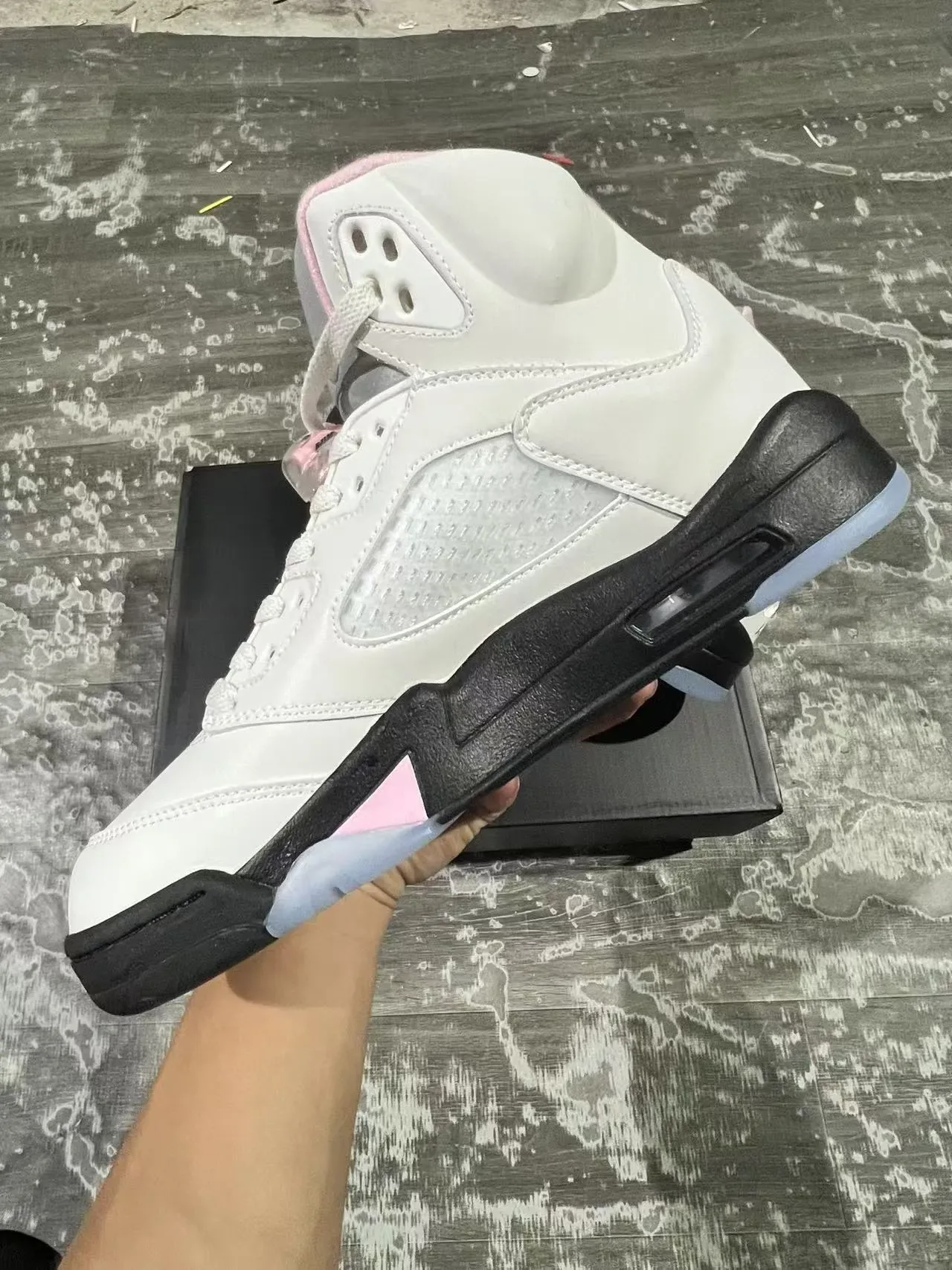 Air Jordan 5 Chaussures de Basketball Blanc Rose Noir 5