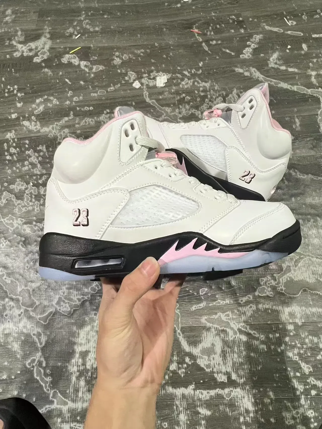 Air Jordan 5 Chaussures de Basketball Blanc Rose Noir 7