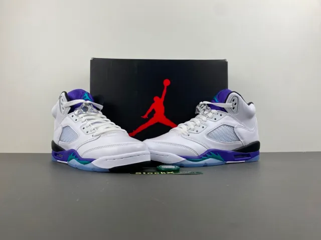Air Jordan 5 White Purple Teal Basketball Shoes 13