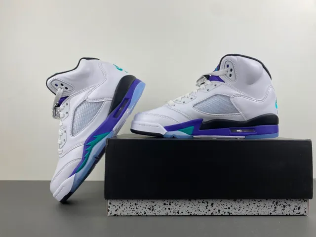 Air Jordan 5 White Purple Teal Basketball Shoes 14