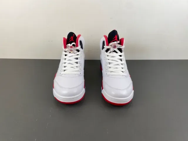 Air Jordan 5 Tênis de Basquete Branco Vermelho Preto 11