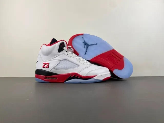 Air Jordan 5 Tênis de Basquete Branco Vermelho Preto 12
