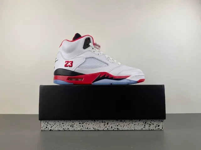 Air Jordan 5 Tênis de Basquete Branco Vermelho Preto 15