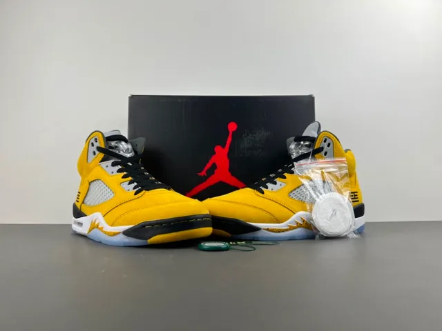 Air Jordan 5 Yellow Black White Basketball Shoes 13
