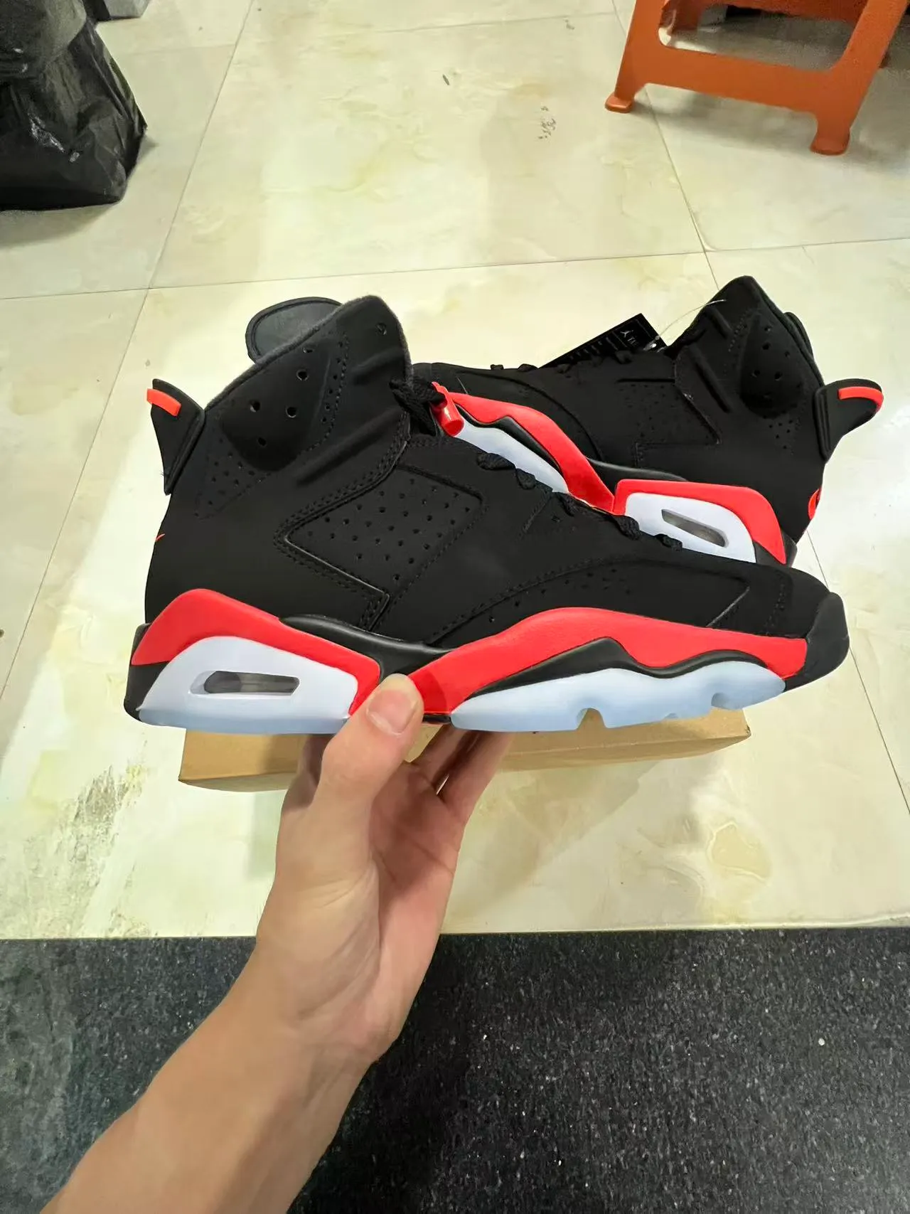 Air Jordan 6 Black Red White Basketball Shoes 7