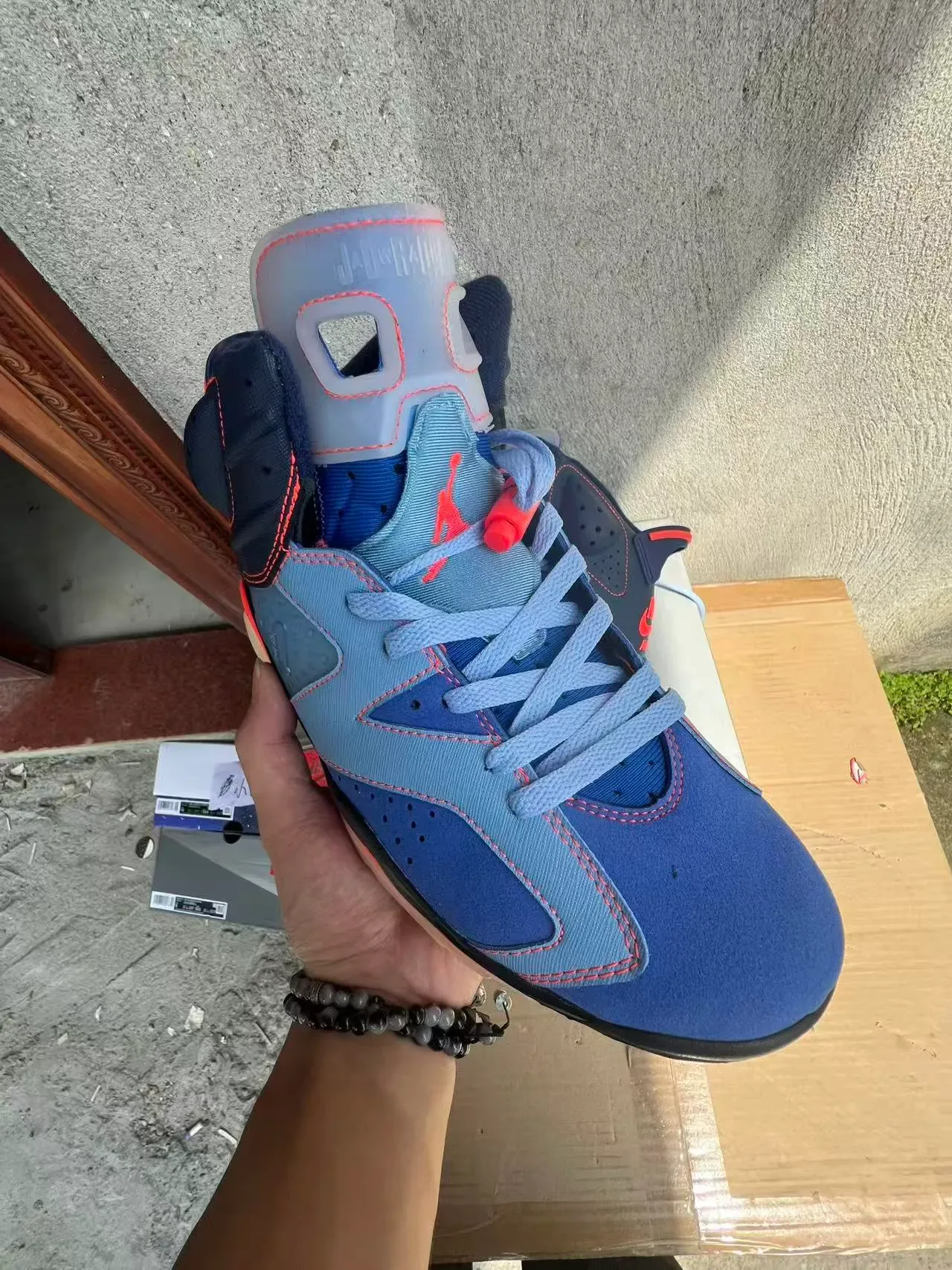 Air Jordan 6 Navy Light Blue Orange Basketball Shoes 2