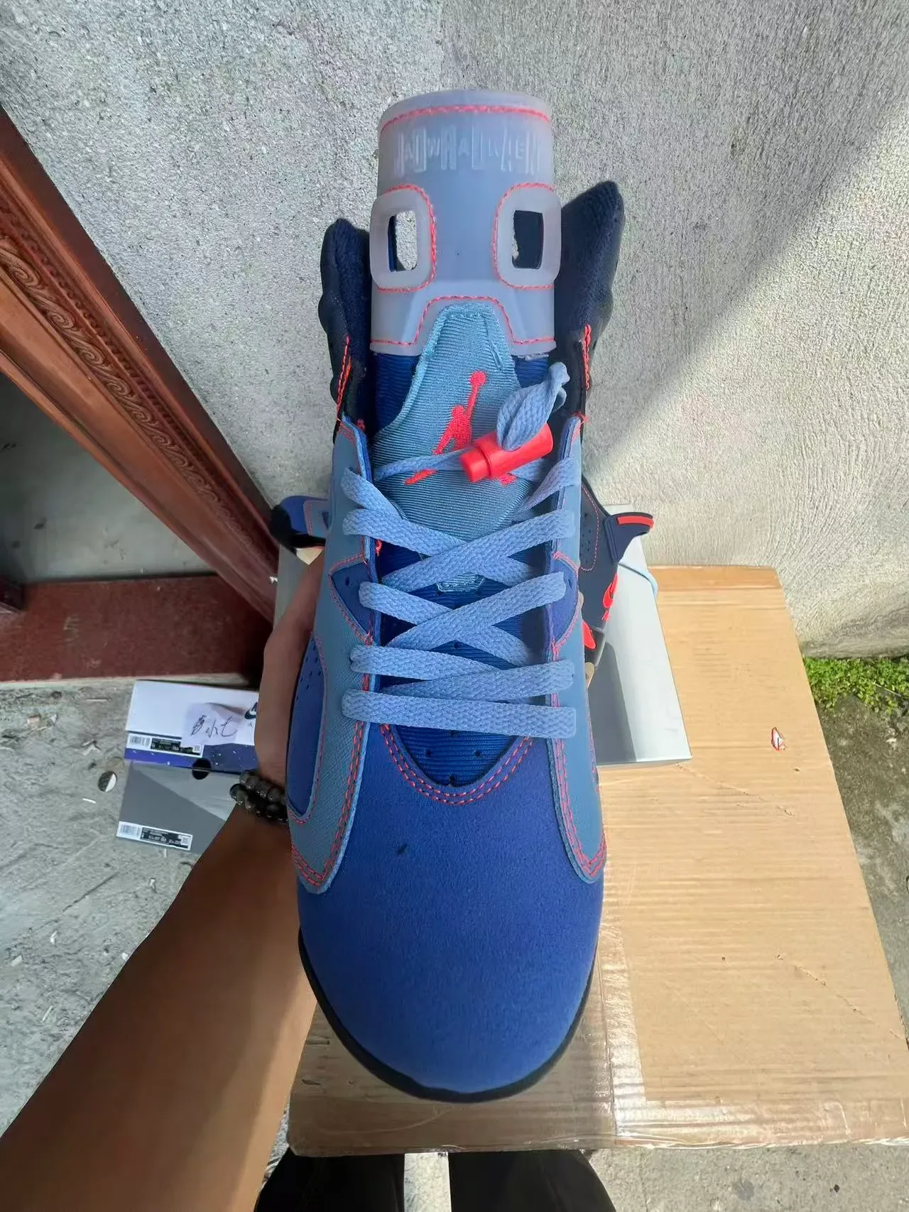 Air Jordan 6 Navy Light Blue Orange Basketball Shoes 3