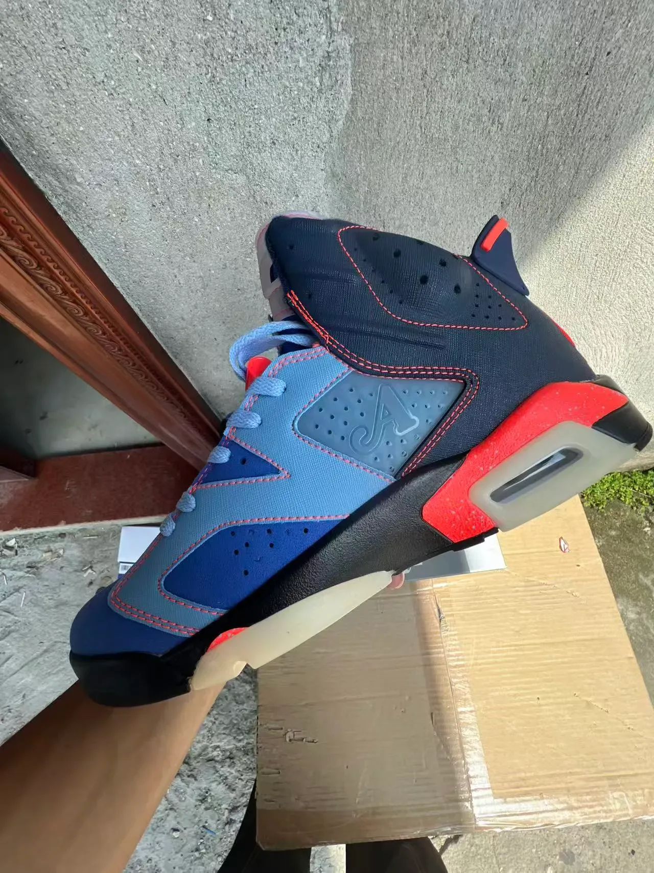 Air Jordan 6 Navy Light Blue Orange Basketball Shoes 5