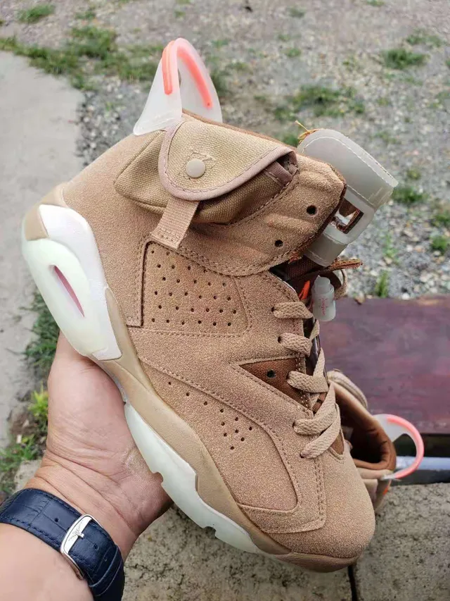 Air Jordan 6 Travis Scott Tan Suede Basketball Shoes 2